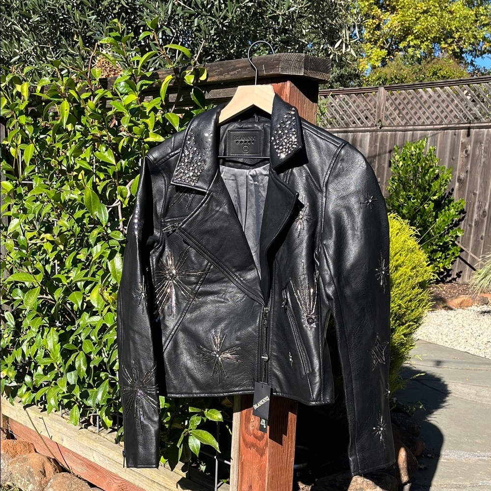 Blank NYC Black Leather Jacket with Studded Accents